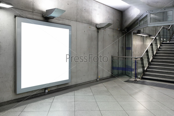 Blank billboard located in underground hall, London, United Kingdom, uk