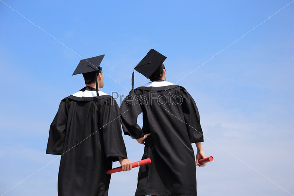 Stock Photo: Back view of graduates student