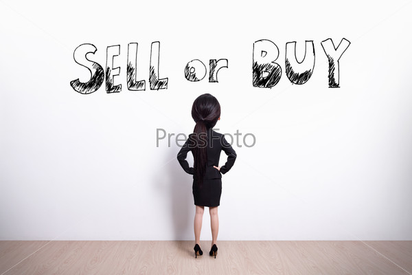 Back view of business woman look white wall background, great for your design or text, asian