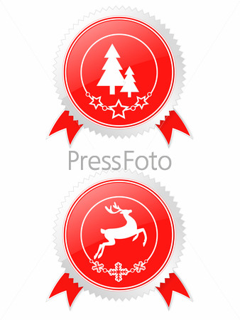 vector glossy red Christmas labels