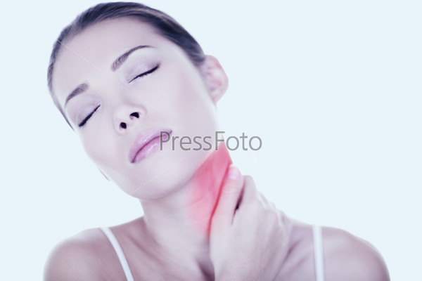 Asian woman massaging neck