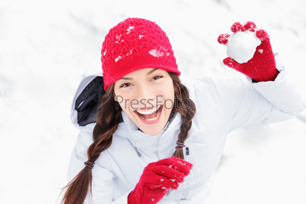 Snow girl having winter fun