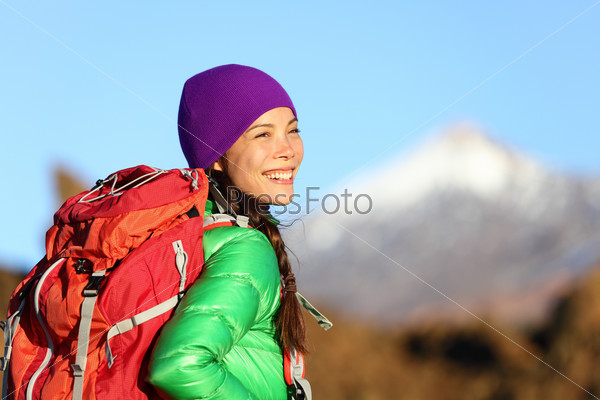 Active woman hiker living healthy lifestyle hiking