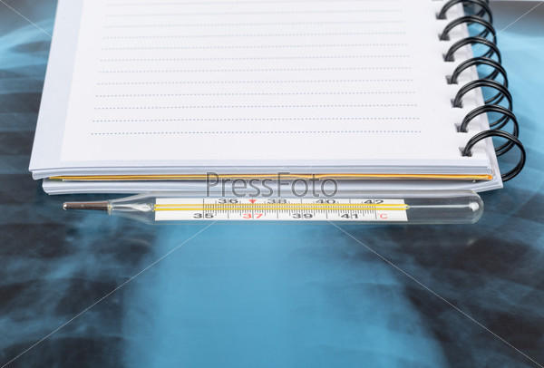 X-ray examination and copy book with thermometer