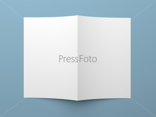 Top view of blank folded flyer, booklet, business card or brochure mockup template on blue background
