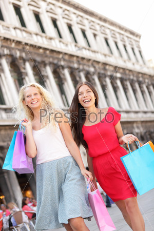 Women shopping happy holding shopping bags