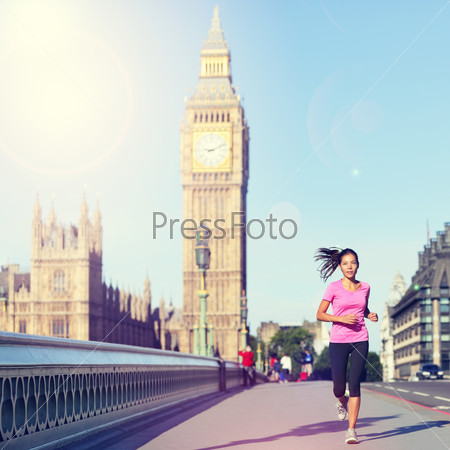 London woman running Big Ben - England lifestyle