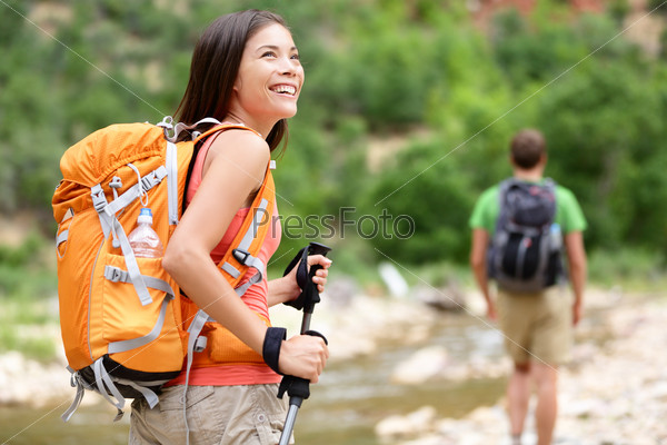 People hiking - woman hiker walking in Zion Park