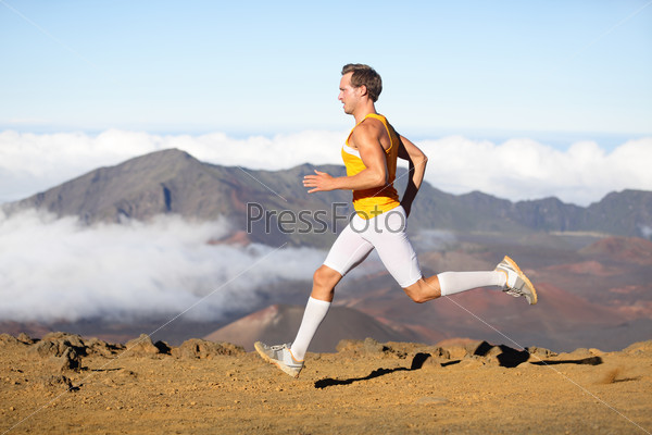 Runner man athlete running sprinting fast