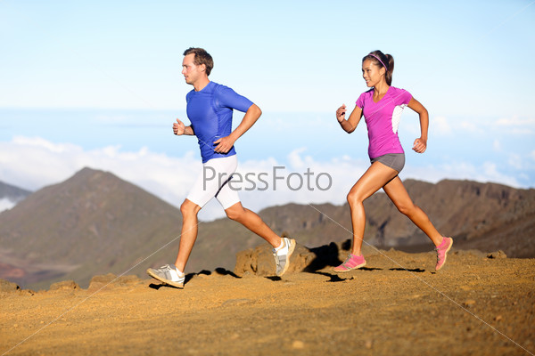 Running sport - Runners couple in trail run