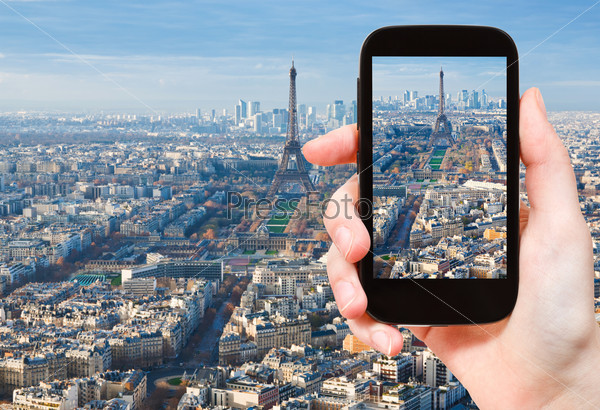 taking photo Paris skyline with Eiffel Tower