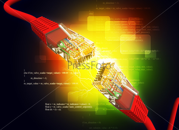 Two computer cables on abstract colorful background