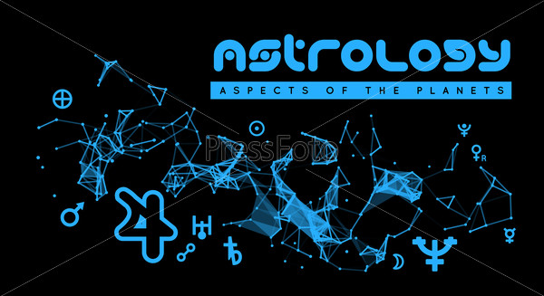 Astrology. Aspects of the planets. Illustration of style polygonal lines with connections points symbolizing aspects of the planets, constellations, fictitious points in astrology or astronomy
