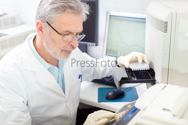 Life science researcher  performing a genotyping testing which enables personalized medicine. PM is a medical model that proposes the customization of healthcare.