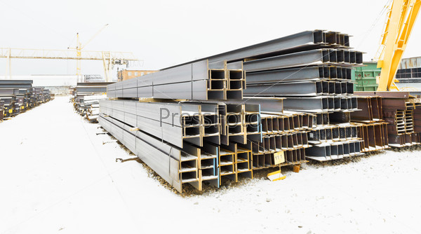 Steel bars in outdoor warehouse