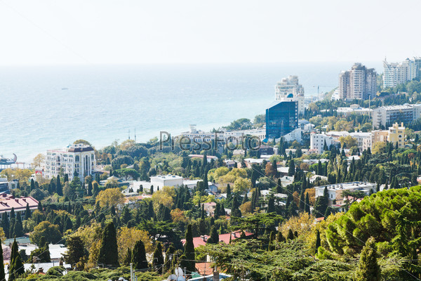 Above view of Yalta city and Black Sea