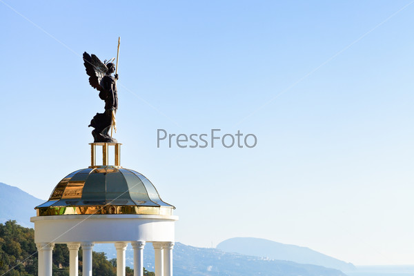 St. Michael the Archangel statue on kiosk in Oreanda area on Southern Coast of Crimea
