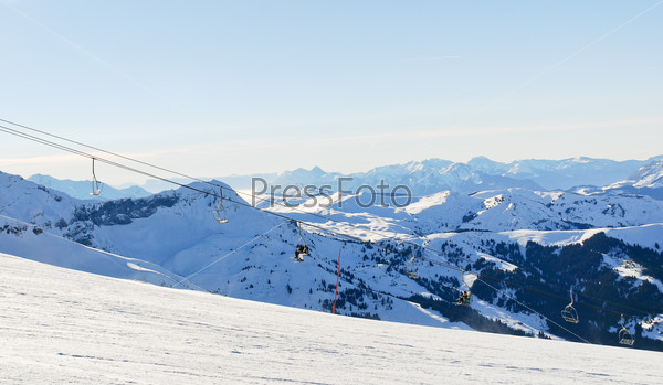 skiing tracks and ski lift in Alps