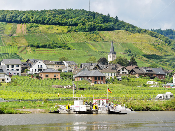 ELLENZ-POLTERSDORF, GERMANY - AUGUST 14, 2014: view of Ellenz Poltersdorf village from Moselle river, Germany. Village is winegrowing centre in Cochem-Zell district in Rhineland-Palatinate, Germany