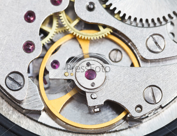 Steel mechanical clockwork of retro watch
