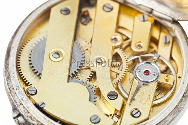 round brass clockwork of retro pocket watch