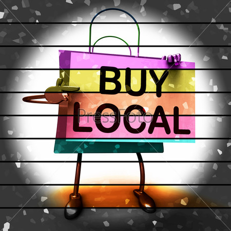 Buy Local Shopping Bag Showing Buying Products Locally