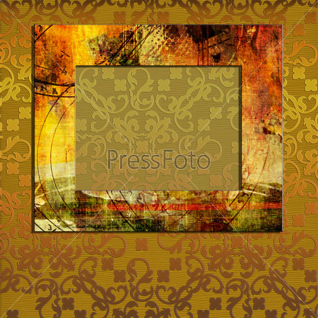 art vibrant horizontal frame for family photo on golden pattern background
