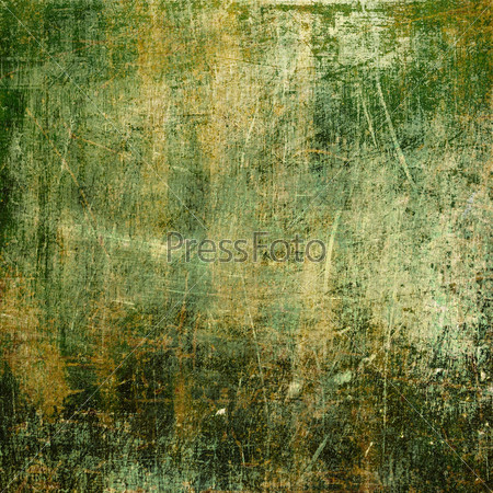 art grunge vintage textured sepia background with green blots and white strokes