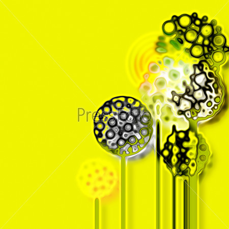 art glass floral colorful background in white, black and yellow colors, with space for text