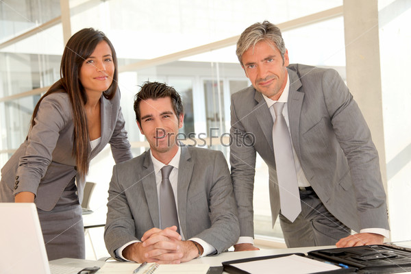 Sales team having business presentation in office