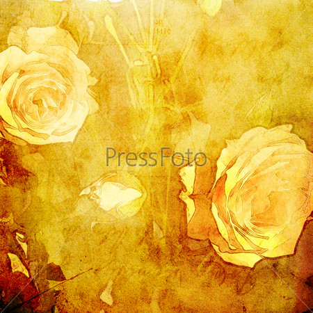 art floral grunge graphic sepia background with light roses, for family holidays