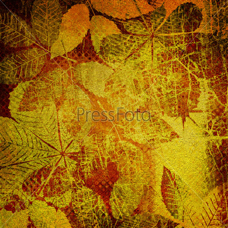 art watercolor and graphic autumn leaves grunge monochrome golden background
