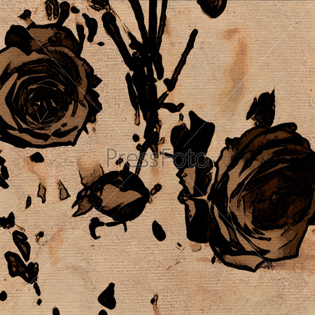 art stylization roses vintage sepia background with space for text