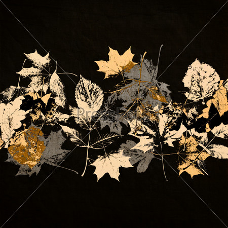 art graphic leaves autumn monochrome background card in black, grey and beige colors with space for text