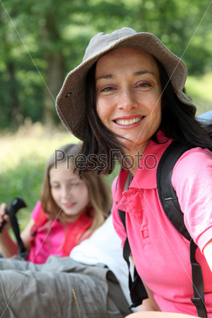 Portrait of smiling mother on a hiking day