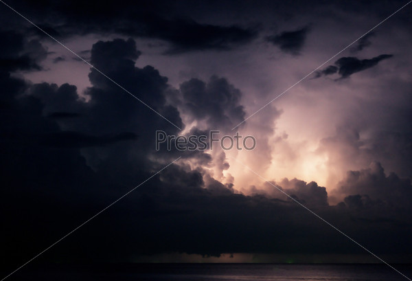 Lightning above the sea, stock photo