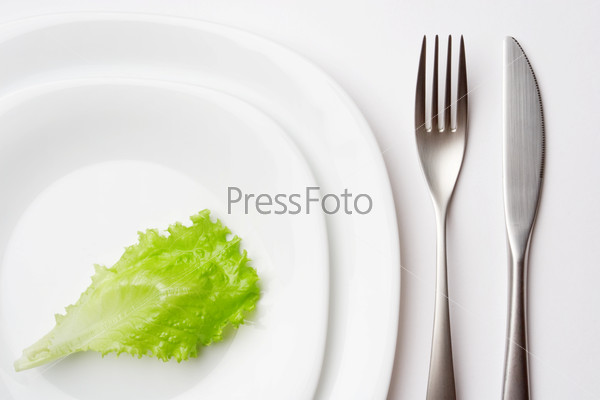 place setting with lettuce leaf