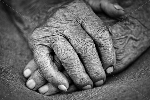 close-up shot of hand of old woman, shallow DOF
