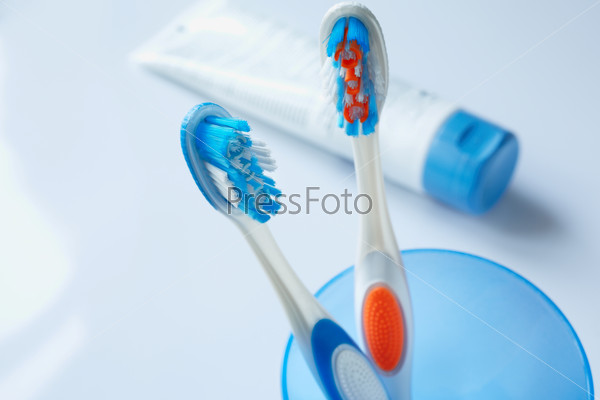 Toothbrushes and tooth paste, stock photo