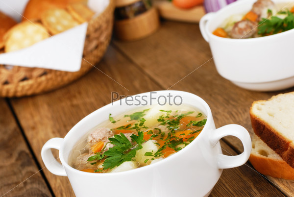 Homemade soup on the kitchen table