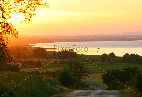 Tranquil scene at the sunset. umbria, italy, stock photo