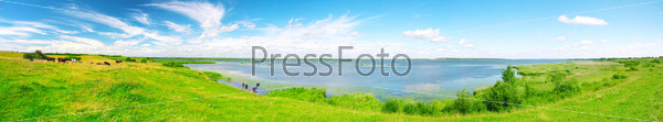 Panorama of beautiful green valley, stock photo