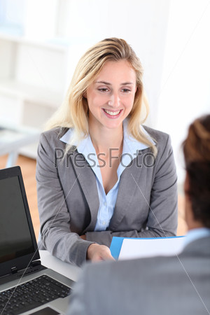 Woman attending job interview
