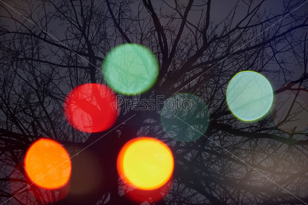 abstract tree with lights and double exposure