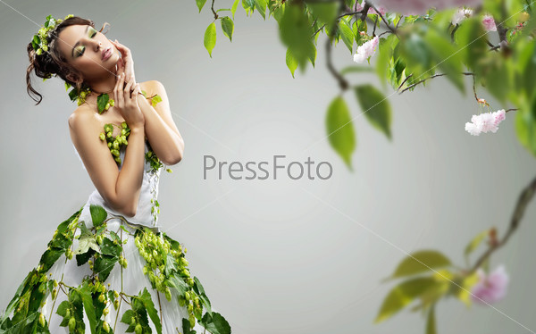 Young beauty wearing ecologic dress