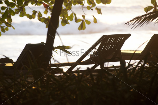 Deckchairs along Mal Pais coastline in San Jose Costa Rica