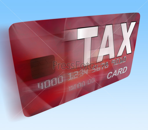 Tax On Credit Debit Card Flying Showing Taxes Return IRS, stock photo