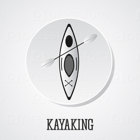 Canoe icon vector. Kayak illustration on a silver button.