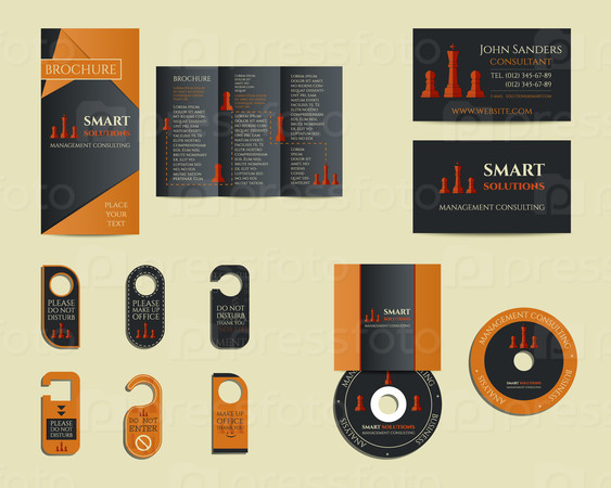 Smart solutions business branding identity set. Flyer, brochure, cd, business card. Best for management consulting company etc. Unique geometric design. Vector illustration