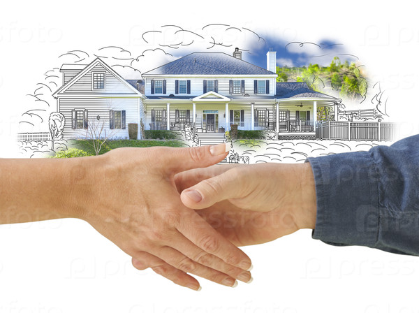 Shaking Hands in Front of New House Drawing Photo Combination